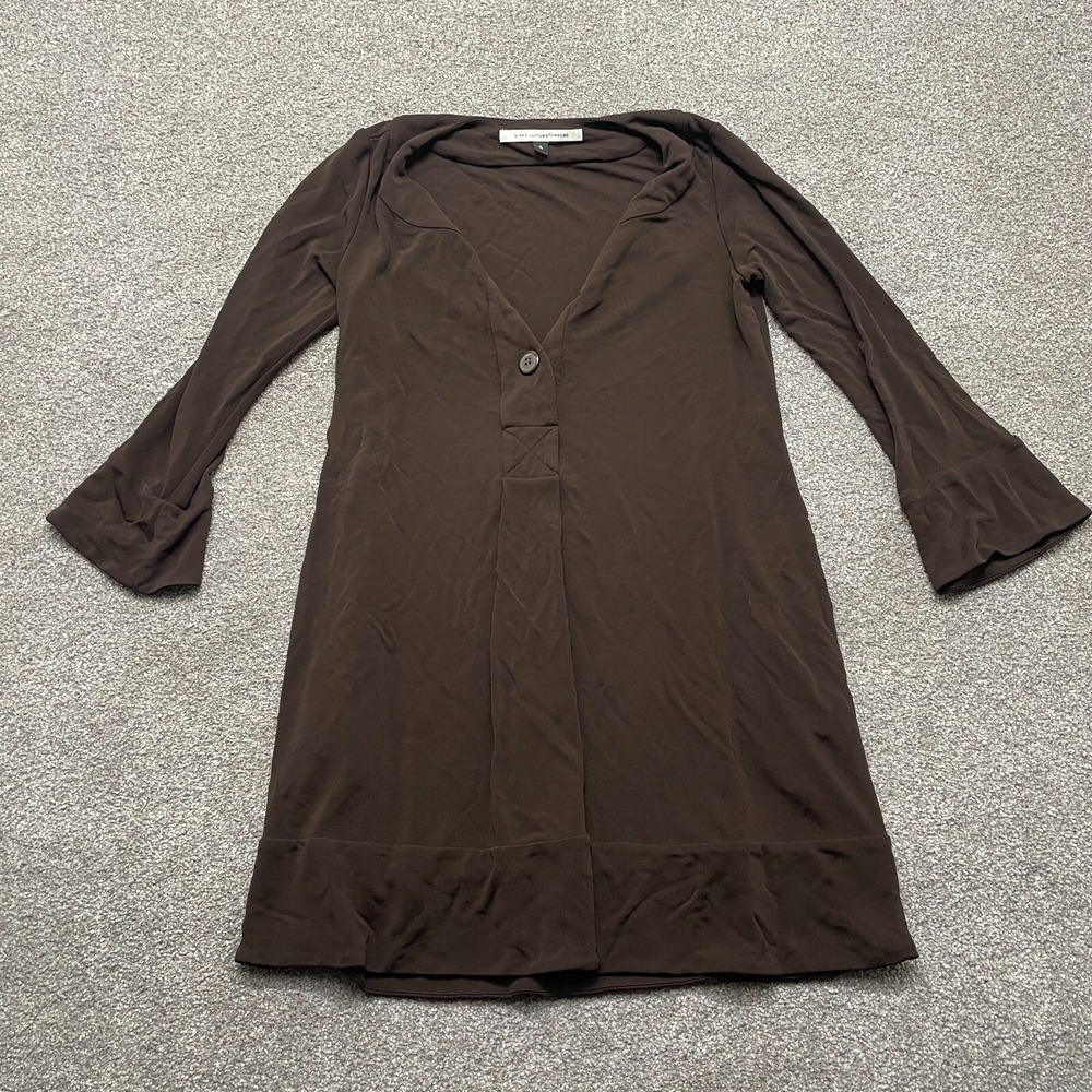 Diane Von Furstenberg Top‎ 4 Brown Viscose Gaby Tunic Blouse 3/4 Sleeve USA